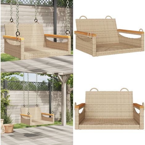 Hängesessel Beige 63x62x40 cm Poly Rattan - Outdoor Möbel - Gartenstuhl - Hangestuhl - Schaukelbank - Gartenlounge - Home & Living
