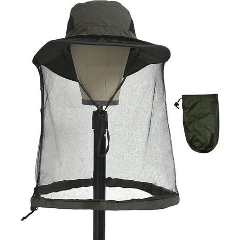 Chapeau Safari avec Moustiquaire Dissimulée, Chapeau d'apiculteur, Casquette Moustiquaire avec Filet Face Cover Chapeau Séchage Rapide
