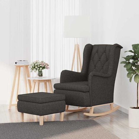 vidaXL Sillón con patas mecedoras y taburete de tela gris oscuro (1/5)