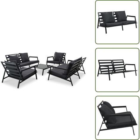 5-tlg. Garten-Lounge-Set mit Auflagen Aluminium Dunkelgrau - Alu-Gartenmöbel - Gartenloungeseset - Outdoor Möbel - Garten Sofa - Rattan Gartenmöbel
