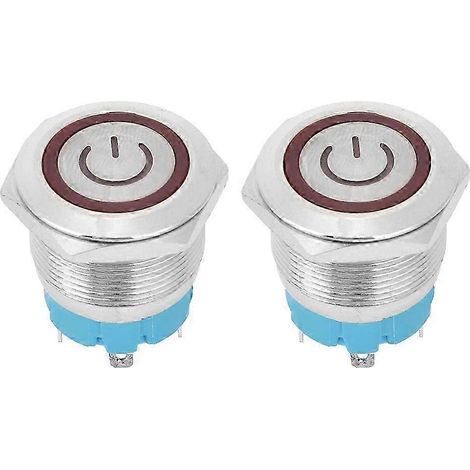 Bouton poussoir rond 22mm tête plate rouge, interrupteur lumineux 4 broches 3-6VDC, lot de 2 avec voyant intégré, commande marche/arrêt pour panneau, qualité robuste (1/4)