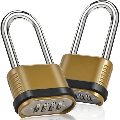 Combination padlock - Weatherproof combination padlock with 105mm shackle - gold (2 pieces) (1/5)