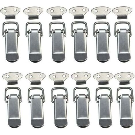 Attache Capot 12 Pièces, Fermeture à Levier, Loquet à Ressort,Loquet à Bascule Fermoir à Ressort avec Crochet Fermeture à Ressort en Acier Inoxydable pour Coffret, Boîte, Tiroir, Armoire (1/4)