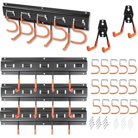 Porte-Outil Mural 4 x 40.6cm (16") Panneaux Métalliques Noir Garage Jardin Rangement 20 Crochets S 2 J Antidérapants Antirouille Support 120kg - (1/5)