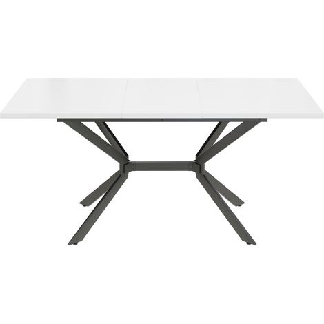 Mesa de comedor extensible blanca 120/160x80 cm con patas de metal negro para 4-6 personas (1/5)
