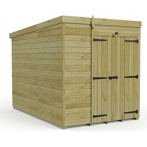 6ft x 10ft Pent Garden Shed Double Door No Windows - Pressure Treated Timber - L183 x W305 x H210 cm - Natural