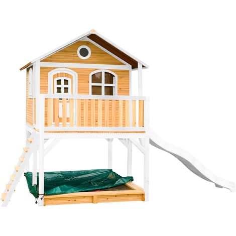 Axi Marc Maison Enfant Avec Bac À Sable & Toboggan Blanc  Aire De Jeux Pour L'Extérieur En Marron & Blanc  Maisonnette / Cabane De Jeu En Bois Fsc