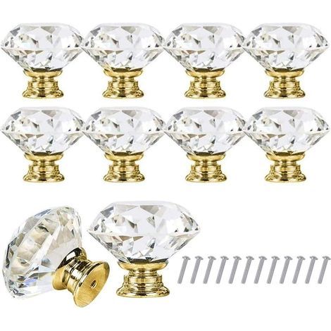 Poignee Cristal Poignees Boutons Poignées de Tiroir en Cristal de Verre de Diamant de 10pcs 30mm avec vis pour Bureau à Domicile (1/5)