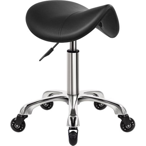 Tabouret à roulettes avec roulettes hydrauliques pivotantes réglables - Tabouret Ergonomique en Cuir épais pour Cuisine, Dessin, Laboratoire, Bureau, Salon - Noir (1/5)