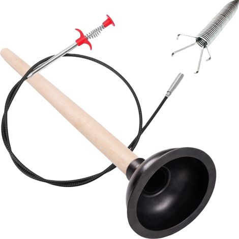Déboucheur de tuyaux avec manche en bois + câble déboucheur de 2 m avec pince – Déboucheur pour évier, toilettes et douche – Manuel puissant pour bouchons, solution rapide, gain de temps et argent. (1/5)