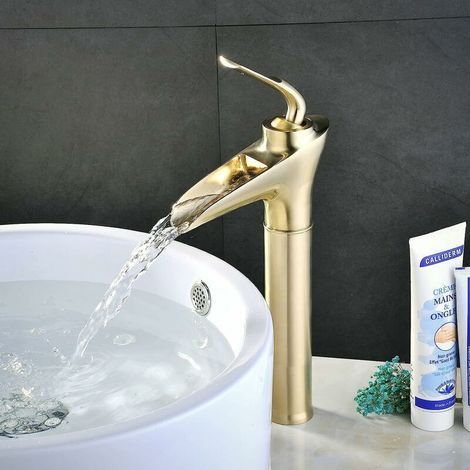Robinet de salle de bain cascade en laiton massif, finition or brossé, style rétro antique, mitigeur thermostatique, vanne céramique - RWKitchen Mixer Tap (1/5)