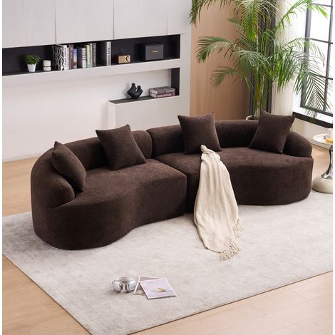 Sofá modular curvo 275x115x63 cm de chenilla marrón oscuro, 4 plazas – MEUBLIV (1/5)