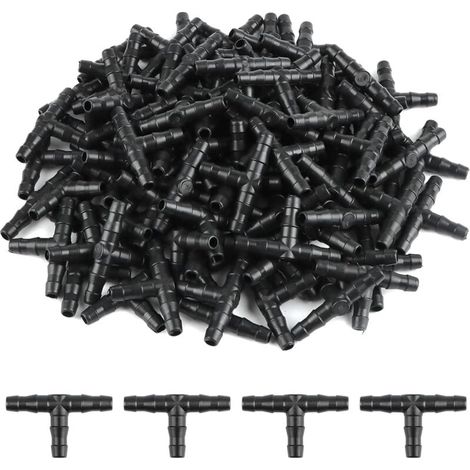 100 Pieces 4/7 mm Plastic Tee Hose Fitting, Barbed T Connector for Garden Hose, Tee-Joint for Drip Irrigation, for Garden Watering Systems, Lawn (1/5)
