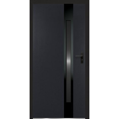 Porte d'entrée en acier pleine et inox H207 x L100 cm - verre fumé - anthracite et noir - épaisseur 90 mm - poussant gauche - BRAGA (1/3)