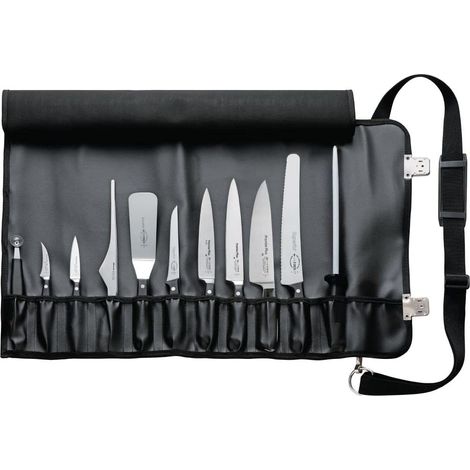 F. DICK Rolltasche Lederoptik 11-teilig + Küchenmesser Fruchtausstecher Gabel