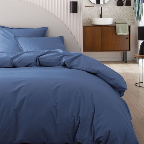Housse de Couette Unie en Coton, Tout Doux, 140x200 cm, Denim (1/3)