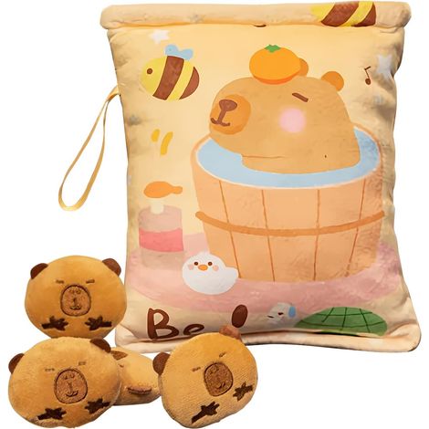 Sac À Goûter pour  Pochette à Snacks en Peluche Porte-clé Capybara - Coussin Doux avec Dragonne, Porte-clés avec 4 Poupées Idéal pour et Adultes, Voyage et Pique-Nique (1/5)