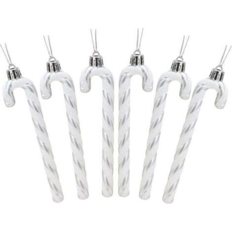 6 Pcs Christmas Concepts Pack of 6-13cm (Silver and White) Glitter Candy Canes Christmas Tree Decorations (1/4)