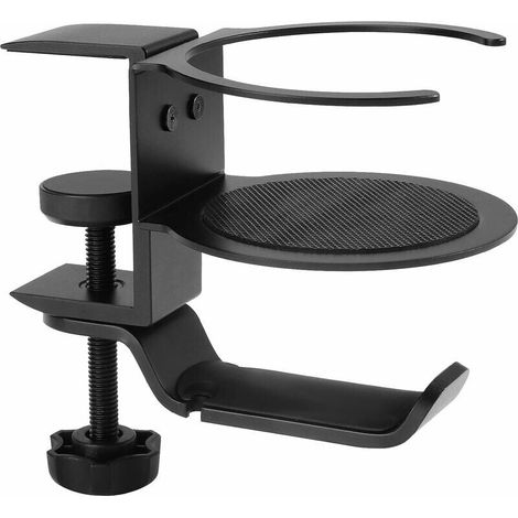 Cintre pour Casque Rotation à 360°Support pour Casque Aluminium Support de Casque de Jeu Support Casque de Bureau Crochet pour écouteurs avec Organisateur de Câbles (Noir) (1/5)