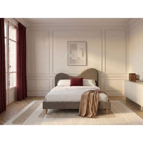 BOBOCHIC - Lit CELINA tissu bouclette avec lattes massives  160x200 Marron