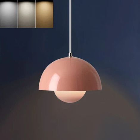 Lustre LED, plafonnier style danois avec ampoule, hauteur réglable, trois températures de couleur,pour la chambre, la salle à manger et le salon, rose (1/5)