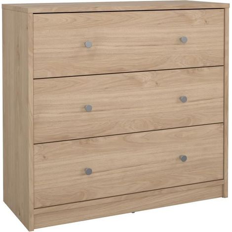 Commode OREGON 3 Tiroirs - Décor chene - L 72 x P 30 x H 68 cm (1/5)
