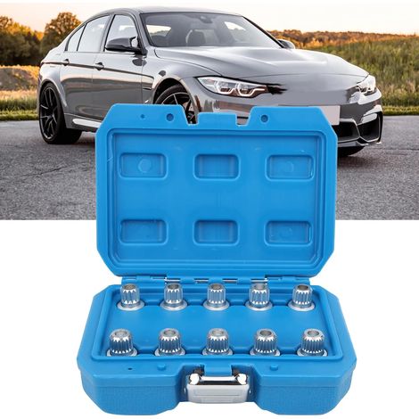 Juego de 10 llaves para tuercas de rueda, extractor e instalador de tuercas de rueda, juego de llaves de vaso antirrobo para tuercas de rueda de coche. (1/4)