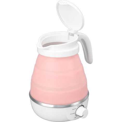 Bouilloire électrique pliable 0,6 L, 600 W, résistante à la chaleur et antirouille, portable, idéale pour les voyages, prise US 110 V, rose. (1/5)