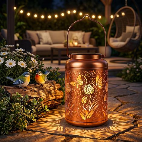 Lanterne Solaire Exterieur Jardin, 1711cm Papillon de Tulipe Lumiere Solaire Exterieur Decorative, Étanche Lampe Solaire Rétro en Métal pour Table Patio Cour Clôture Allée (1/5)