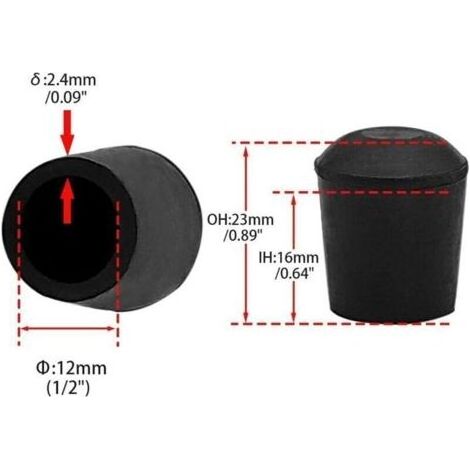 Embouts de protection ronds en caoutchouc noir pour tubes de 12 mm de diamètre intérieur (16/paquet) (1/2)