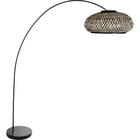 Mexlite - lampadaire - Solva - noir - bambou métal - lampe arquée (1/4)