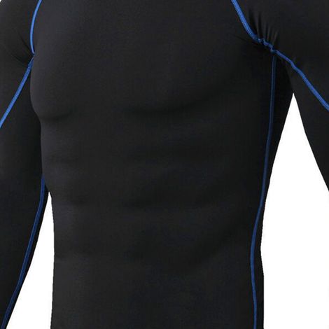 Langärmliges Herren-Sporttop, hochelastische Kompression, geeignet für Sport und Fitness, schwarz-blaue Streifen, Größe L. (1/4)