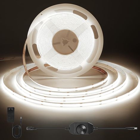 Ruban LED COB Blanc, Bande LED Dimmable avec Alimentation et Variateur, CRI 92+, Largeur 8 mm, Ruban LED 3m pour Armoire, TV, Cuisine, Salon DIY, 4000K (1/5)