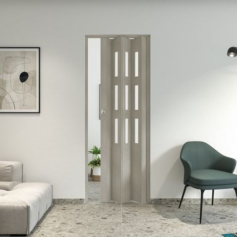 Porta a soffietto da interno in pvc 83x214 cm mod. Maya colore Tessuto Grigio con vetro Satinato