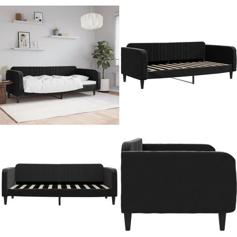 Tagesbett Schwarz 90x190 cm Samt - Schlafsofa - Samtcouch - Gästebett - Doppelbett - Boxspringbett - Home & Living (1/5)