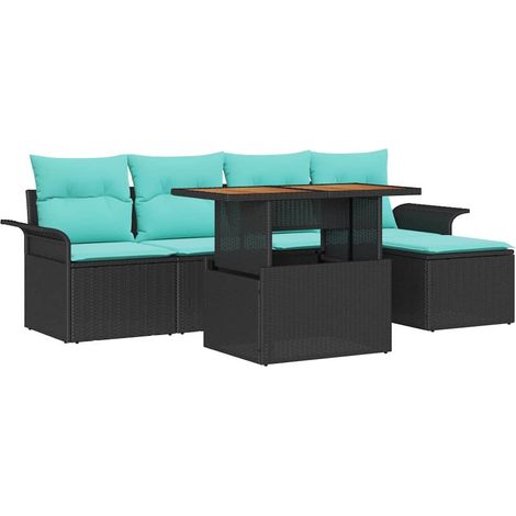 Garden Sofa Set with Storage 6 pcs Black Poly rattan vidaXL