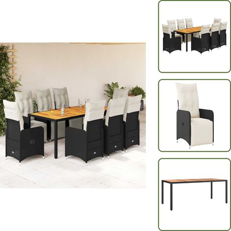 9-tlg. Garten-Bistro-Set mit Kissen Schwarz Poly Rattan - Bistro Set - Bistro Sets - Bistroset - Garten Bistro Set (1/5)