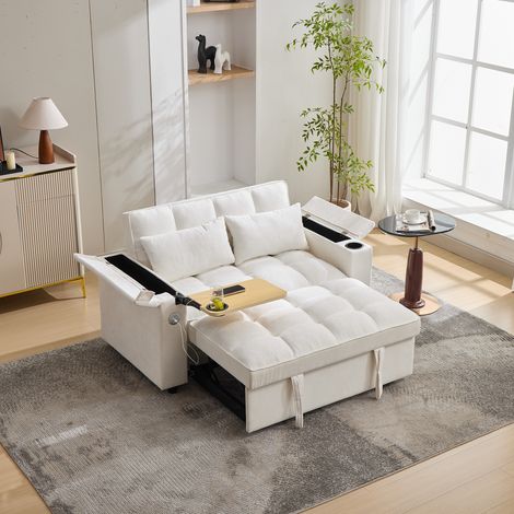 Canapé lit 3 en 1 (140,5 x 74 x 82 cm) avec dossier réglable,port USB, canapé-lit 2 places, convertible en lit de jour,Beige (1/5)