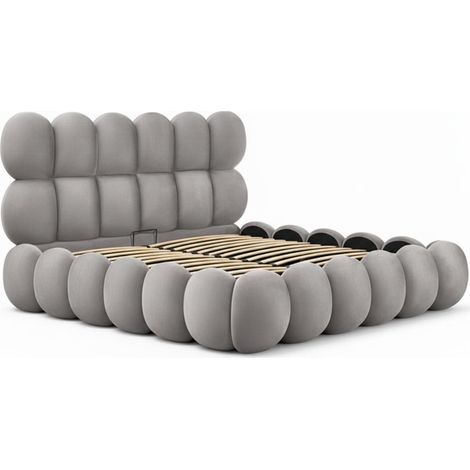 Lit Coffre en Velours "Bubble" 160x200cm Gris (1/5)
