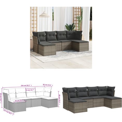 6-tlg. Garten-Sofagarnitur mit Kissen Grau Poly Rattan - Gartenmöbel Set - PE-Rattan Möbel - Outdoor Sofa - Lounge Garnitur - Gartenlounge - Home & Living (1/3)