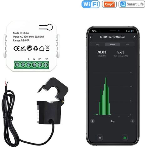 Interruttore intelligente per energia Mete Tuya Smart Life Wifi Contatore di energia 80A con trasformatore di corrente a pinza Kw..DEBUNS (1/4)
