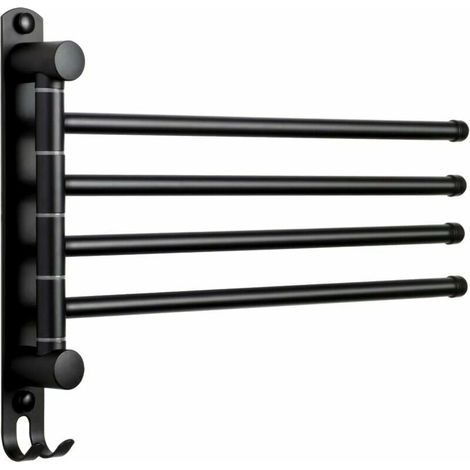 Badezimmer-Handtuchhalter mit 4 Stangen, 180° drehbar, Handtuchhalter aus Edelstahl SUS304, 35 cm, Wand-Handtuchhalter für Badezimmer, Küchenspüle – Schwarz