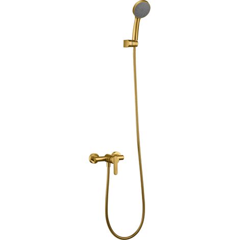 IMEX Set de ducha Roma con cuerpo de latón tubo flexible metálico 180 cm soporte ABS manija redonda cartucho cerámico Ø35 mm acabado oro cepillado modelo Imex-BDR001-5OC