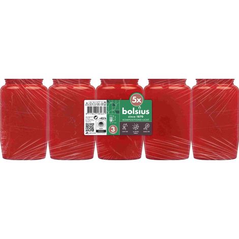 Bolsius Kompolicht Nr.3 rot Allwetter 5,7 x 9,4 cm 5er Pack Grabkerze