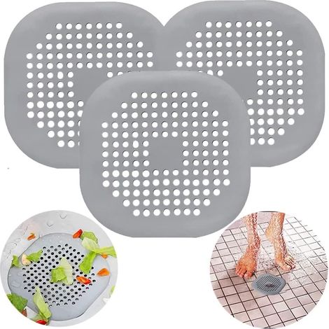 3er-Pack Abflusssiebe mit Haarfangkissen – Silikon-Duschschlauch-Siphon mit Saugnapf – für Bad und Küche, 14 cm flacher, quadratischer Gummi-Siebstopfen – Abflussschutz für Badewanne und Waschbecken – (1/5)