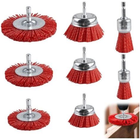 Lot de 8 brosses en nylon fil de nylon avec tige hexagonale de 1/4\ (1/5)