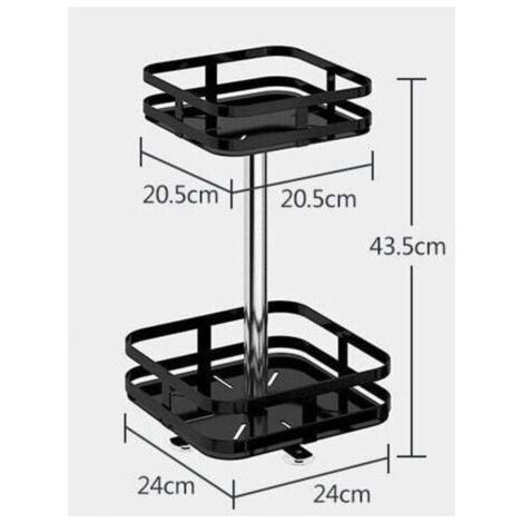 Etagère à épices rotative 43,5 cm – Support carré 2 niveaux en métal noir – Ventouses pour stabilité – Montage facile sans outils (1/5)