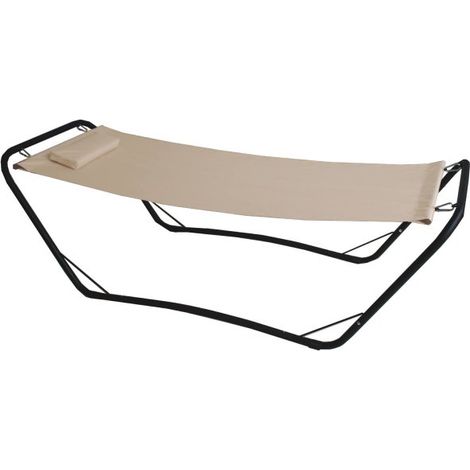 Amaca con supporto in acciaio antracite 80x210cm, telo beige, cuscino Fredi