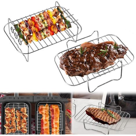 Lot de 2 grilles pour friteuse à air Ninja Food Dual Zone [AF300UK], avec 2 tiroirs et supports à brochettes en acier inoxydable 304. (1/5)
