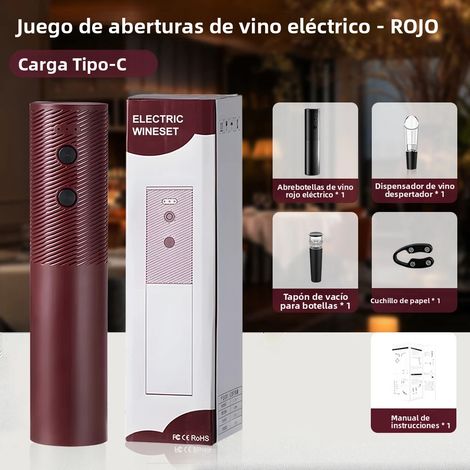 (Rouge) Ouvre-bouteille électrique rechargeable, conception à un seul bouton, parfait pour les fêtes et Noël. (1/5)